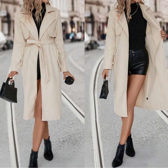 Classic Beige wide collar jacket trench Coat - Picture 3 of 3